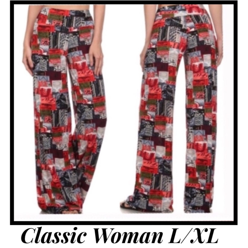 Pull On Red Print Wide Leg Palazzo Pants